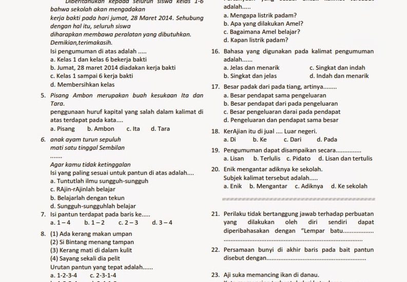 10 Rahasia Menjawab Soal Bahasa Indonesia Kelas 4 SD Semester 2 Agar Nilai Maksimal