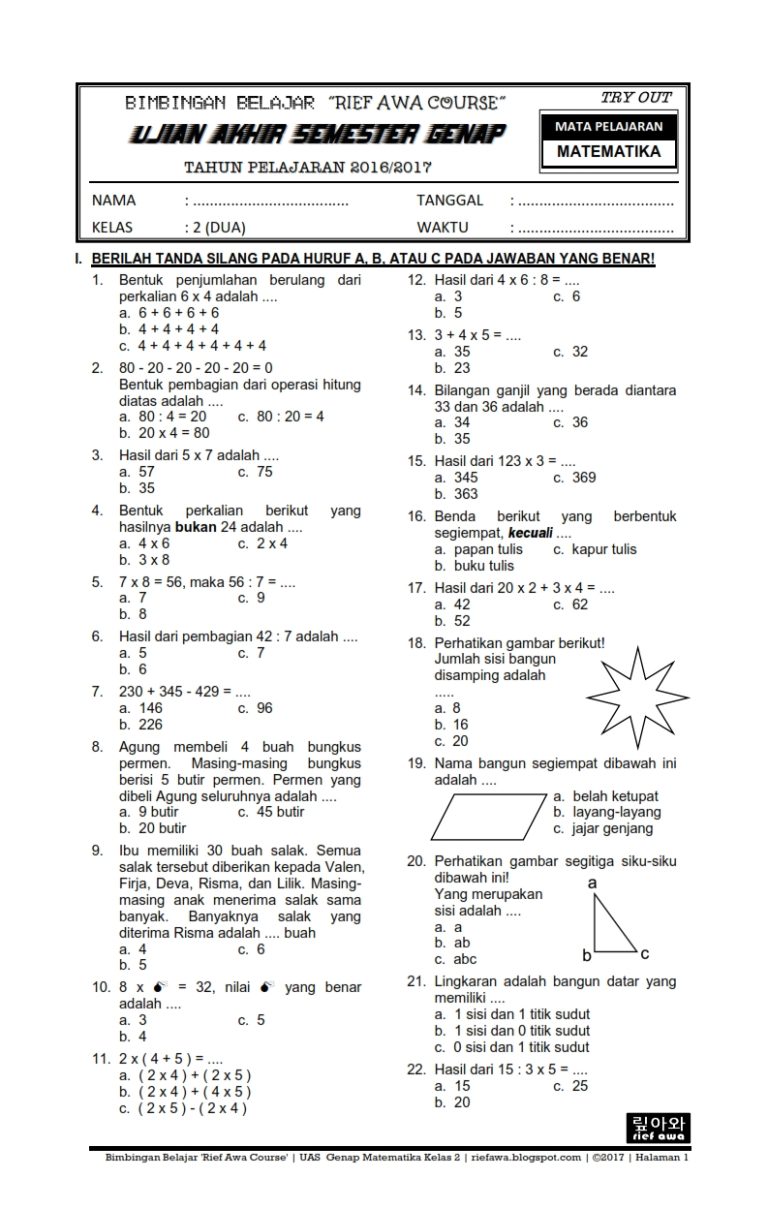 15 Contoh Soal Matematika Kelas 4 SD Semester 2 dan Jawabannya yang Sering Keluar di Ujian