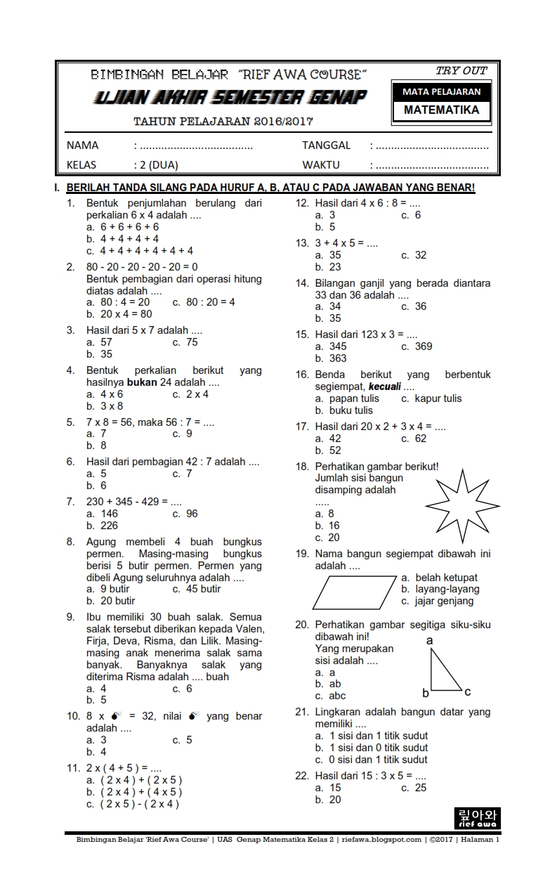 15 Contoh Soal Matematika Kelas 4 SD Semester 2 dan Jawabannya yang Sering Keluar di Ujian