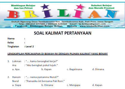 15 Contoh soal kalimat tanya kelas 2 SD yang sering keluar dan wajib dipelajari siswa