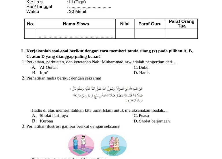 50 soal PAI kelas 3 semester 2 untuk latihan ujian sekolah yang wajib dikuasai siswa