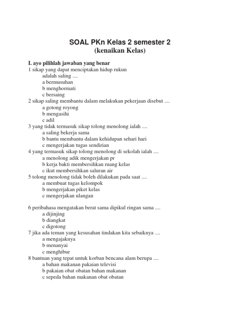 50 soal pkn kelas 10 semester 2