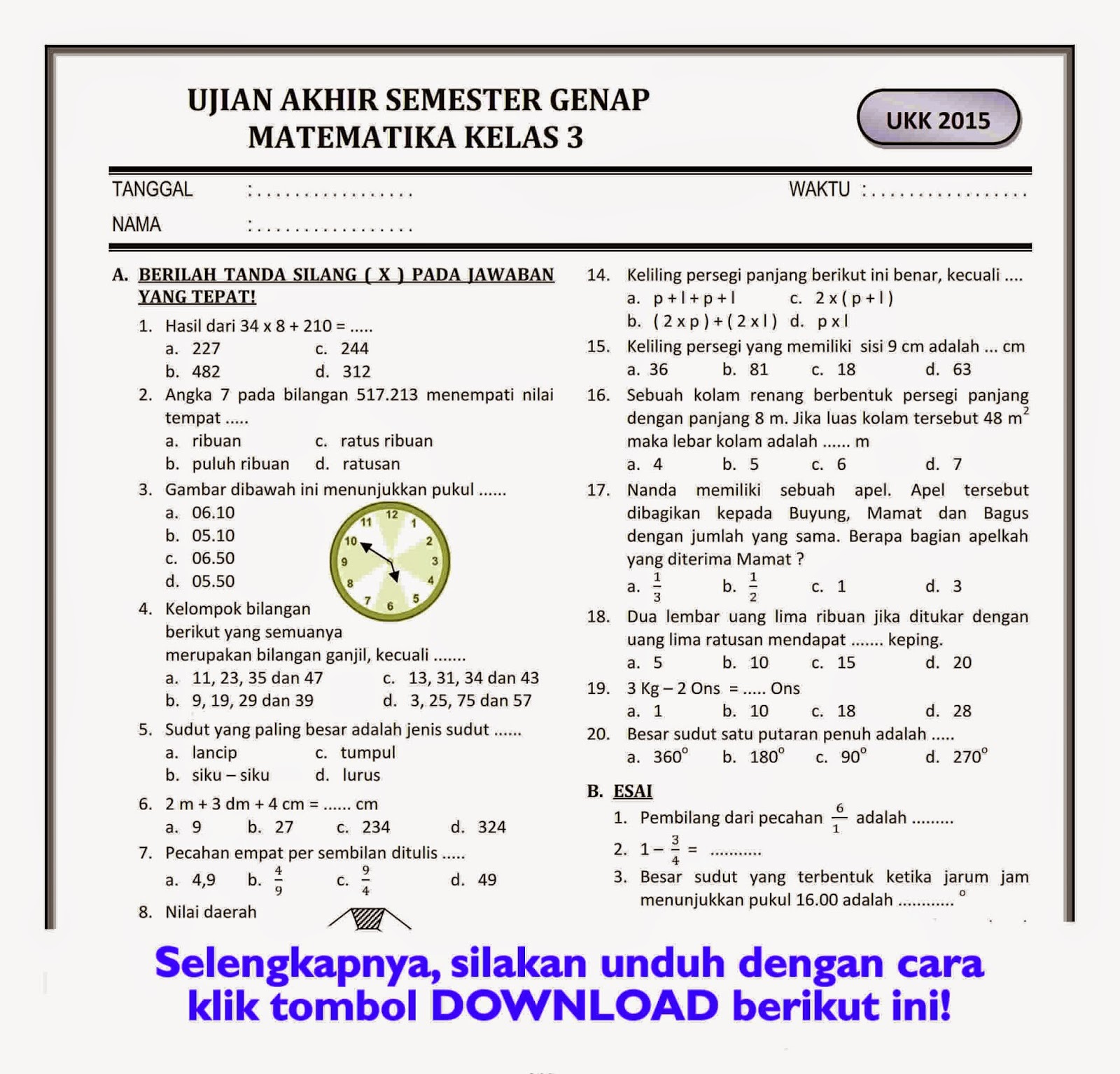 7 Rahasia Menjawab Soal Matematika Kelas 3 SD Semester 2 Agar Anak Cepat Paham dan Pintar