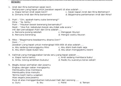 Bocoran 10 Contoh Soal Ulangan Bahasa Indonesia Kelas 3 Semester 2 yang Sering Muncul