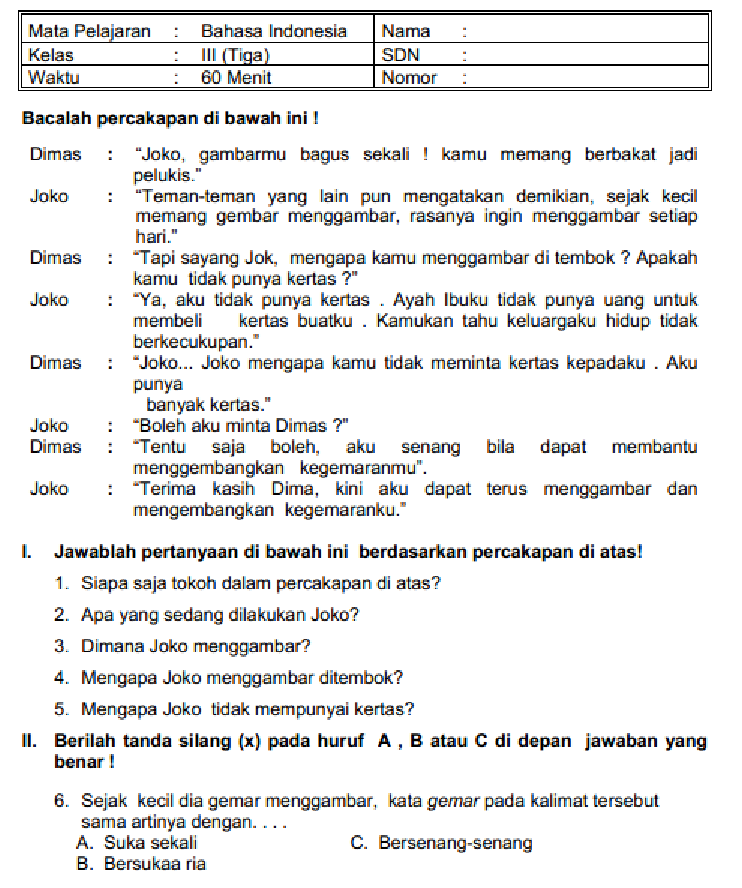 Menguasai Materi Bahasa Indonesia Kelas 3 SD Semester 1 Kumpulan Soal