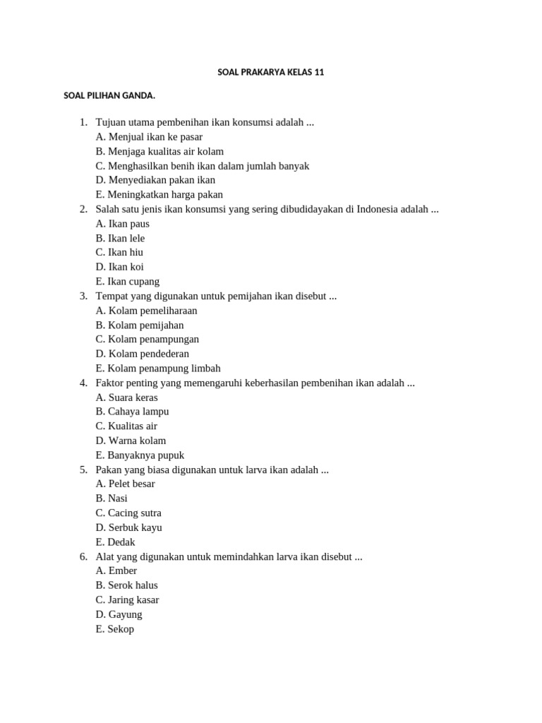 Soal Budidaya Ikan Kelas 11 PDF
