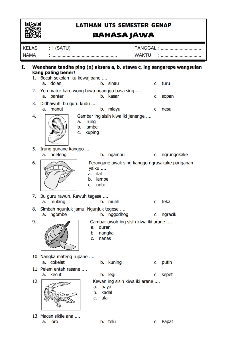 Bocoran Soal Bahasa Jawa UTS Kelas 2 Semester 2 yang Sering Keluar dan Wajib Dipelajari